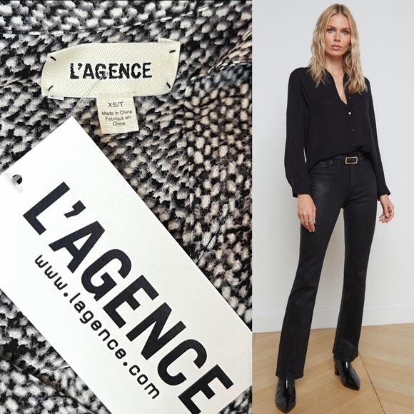 NWT LAGENCE Silk Abstract Geometric Print Long Sleeve Button Up Collar Blouse S - Picture 7 of 7